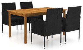5 pcs conjunto de jantar para jardim preto