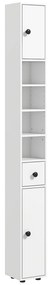 kleankin Coluna Casa de Banho Moderna com 1 Gaveta 5 Prateleiras Ajustáveis e 2 Armários 20x20x180 cm Branco | Aosom Portugal