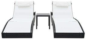 Espreguiçadeiras com mesa 2 pcs vime PE e textilene preto