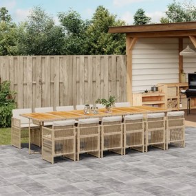 vidaXL 13 pcs conjunto de jantar p/ jardim com almofadões vime PE bege