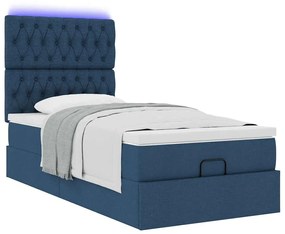 Cama Otomana com Colchão &amp; LEDs Tecido Azul 100x200 cm