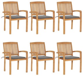 Cadeiras de jardim empiháveis c/ almofadões 6 pcs teca maciça