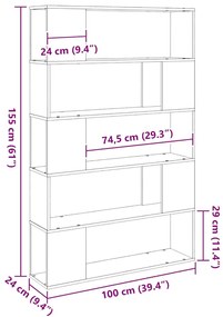 Estante vidaXL Preta Carvalho 100x24x155 cm Madeira de Engenharia