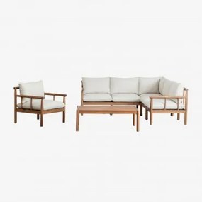 Conjunto De Sala Com Sofá De Canto Para 5 Lugares, Poltrona E Mesa De Centro Em Madeira De Acácia Melvin Castanho Acácia - Sklum