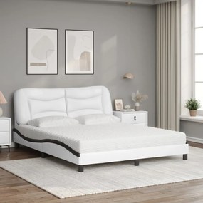 Cama com colchão 160x200 cm couro artificial preto e branco