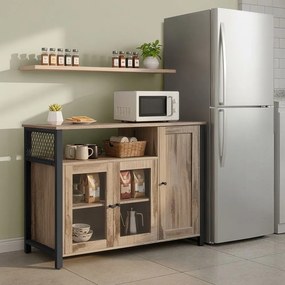 Aparador ou Armário de cozinha 33 x 110 x 75 cm com 3 portas em castanho-carvalho e preto