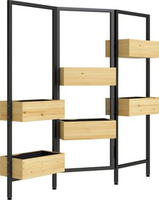 Outsunny Separador de Ambientes com 6 Vasos Biombo Exterior Dobrável de 3 Painéis com Orifício de Drenagem e Forro Madeira Natural | Aosom Portugal