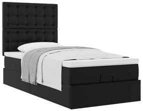 Cama otomana com colchão 90x190 cm couro artificial preto