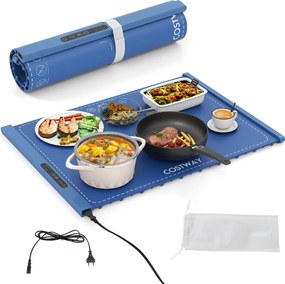 Bandeja elétrica 60 x 44 x 2 cm para aquecer alimentos com aquecimento rápido com desligamento automático e bloqueio para crianças Azul