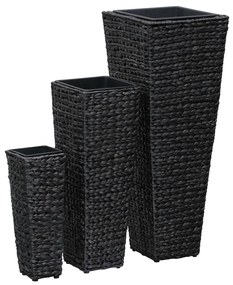 vidaXL Vasos/floreiras 3 pcs jacinto de água preto