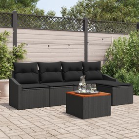 vidaXL Conjunto de Sofá de Jardim com Almofadas Preto Rattan Sintético Acácia