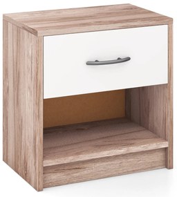 Mesa de cabeceira com 1 gaveta com Estante aberta compacta para espaços pequenos cor Carvalho+Branco