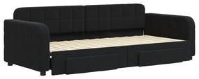 Sofá-cama com gavetão e gavetas 90x200 cm veludo preto