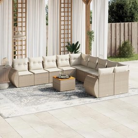 11 pcs conjunto sofás de jardim c/ almofadões vime PE bege