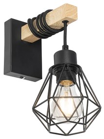 LED Candeeiro de Parede Inteligente Preto com Madeira Incl. WiFi A60 - Chon