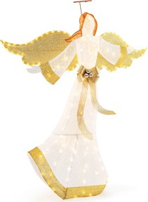 Anjo de Natal 160 cm Decoração de Natal iluminada Figura de Natal com asas em forma de auréola 180 luzes LED brancas quentes para estacas e fitas exte