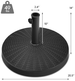 Base Redonda Guarda-sol de jardim exterior em resina de 22 kg Base redonda Design em rattan Botão ajustável Resistente à água e à luz solar