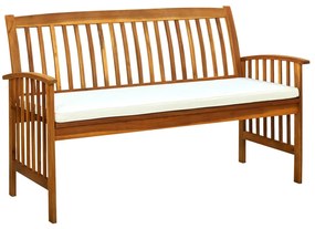 vidaXL Banco de jardim c/ almofadão 147 cm madeira de acácia maciça