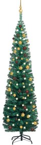 3077804 vidaXL Árvore Natal artificial fina pré-iluminada c/ bolas 180cm verde