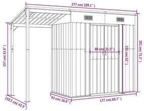 Abrigo de jardim c/ alpendre 277x110,5x181cm aço castanho-claro