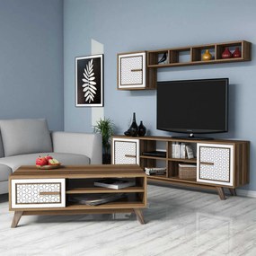 Conjunto de Mobiliário de Sala Ayla – Nogueira e Branco – Várias Medid