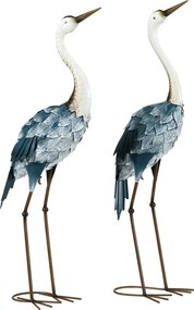 Conjunto de 2 estátuas de jardim: escultura de grou, decoração exterior com tema de aves, em aço, para terraço, varanda, pátio e relvado multicolorida