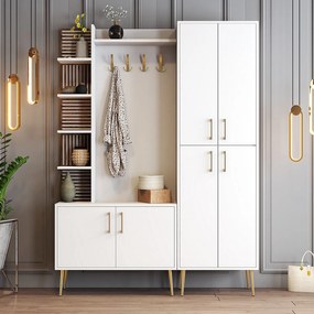Hall Stand Viyana – Branco e Dourado – 150x202x35 cm