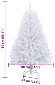 Árvore de Natal artificial articulada com suporte 150 cm branco