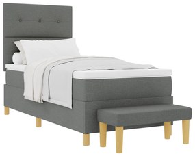 Cama Box Spring com Colchão e Banco Cinza Escura 80x200 cm Tecido