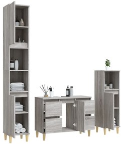 3 pcs Conjunto móveis casa de banho madeira proc. cinza sonoma