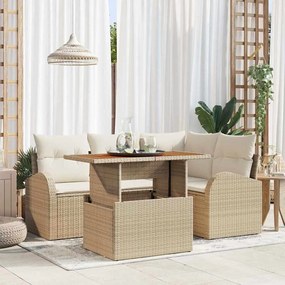 vidaXL Conjunto de Jantar de Jardim de 5 Peças com Almofadas Bege Polirattan Acácia