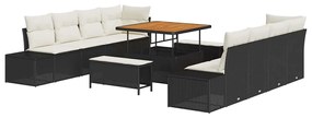 Conjunto de Sofá de Jardim 11 Peças com Almofadas Rattan Preto de Acác
