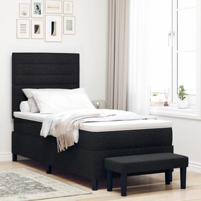 Cama Box Spring com Colchão e Banco Preto 90x200 cm Tecido