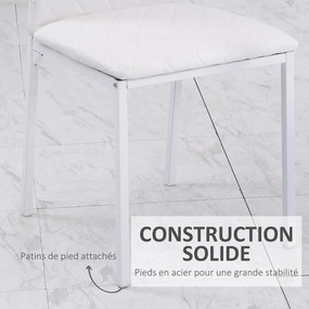Conjunto de 4 cadeiras de sala de jantar e de cozinha (MESA NÃO INCLUIDA), com estofo em losango e pés de metal, 41 x 50 x 91 cm, brancas