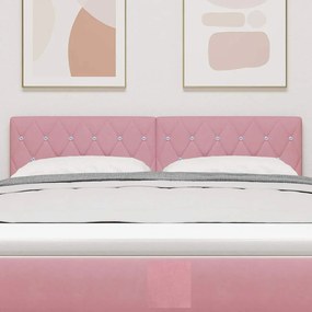 Cabeceira LED com botão de cristal, estofada em rosa, 80 cm, veludo.