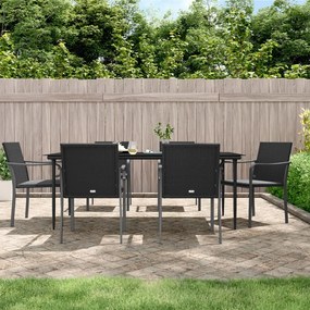 vidaXL 7 pcs conjunto de jantar p/ jardim c/ almofadões vime PE e aço