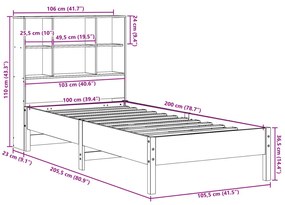 Cama c/ estante sem colchão 100x200cm pinho maciço castanho-mel