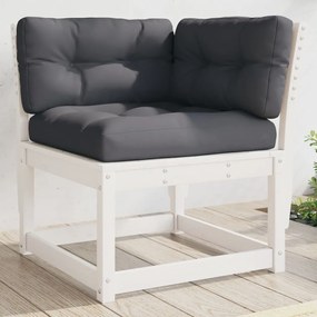 vidaXL Sofá de canto para jardim com almofadões pinho maciço branco