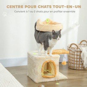 Árvore para gatos de 72 cm, poleiro macio, plataforma em forma de peixe, compartimentos abertos, postes de sisal, bola, bege