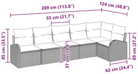 Conjunto de Sofá de Jardim com Almofadas Bege de Rattan Poliéster de 6