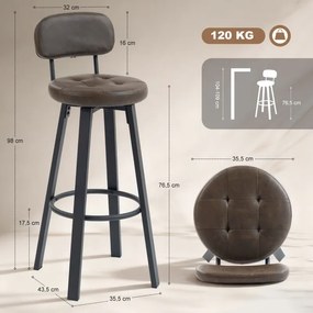 Conjunto de 2 Bancos de Bar Bancos Altos de Cozinha Giratórios Estofados em PU com Apoio para os Pés 35,5x43,5x98 cm Castanho Escuro