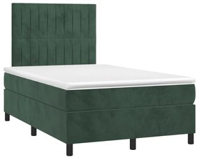 Cama box spring com colchão e luzes LED veludo verde-escuro