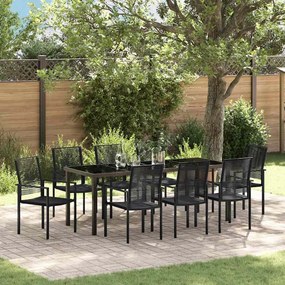 vidaXL Conjunto de Jantar de Jardim 9 Peças Preto PVC Rattan