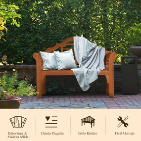 Banco exterior dobrável de madeira maciça Cadeira para 2 pessoas para jardim, pátio e alpendre 123 x 54 x 69 cm Natural