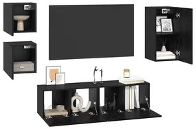 Conjunto de móvel de TV 5 pcs Carvalho preto Madeira processada