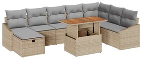 Conjunto de Sofá para Jardim de 9 Peças com Almofadas de Rattan de Pol