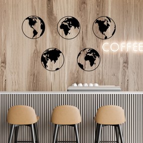 Acessório de Parede Decorativo World Map 2 – Preto – 50 x 50 cm (5 Peç