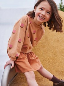 Vestido efeito 2 em 1, flores pop, para menina pêssego