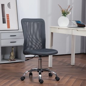 Cadeira de escritório com altura ajustável, base cromada e rotação de 360°, com revestimento em malha cinzenta escura
