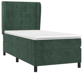 Cama com molas/colchão 100x200 cm veludo verde-escuro